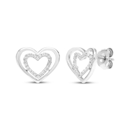 Believe in Love Diamond Double Heart Stud Earrings 1/8 ct tw Sterling Silver