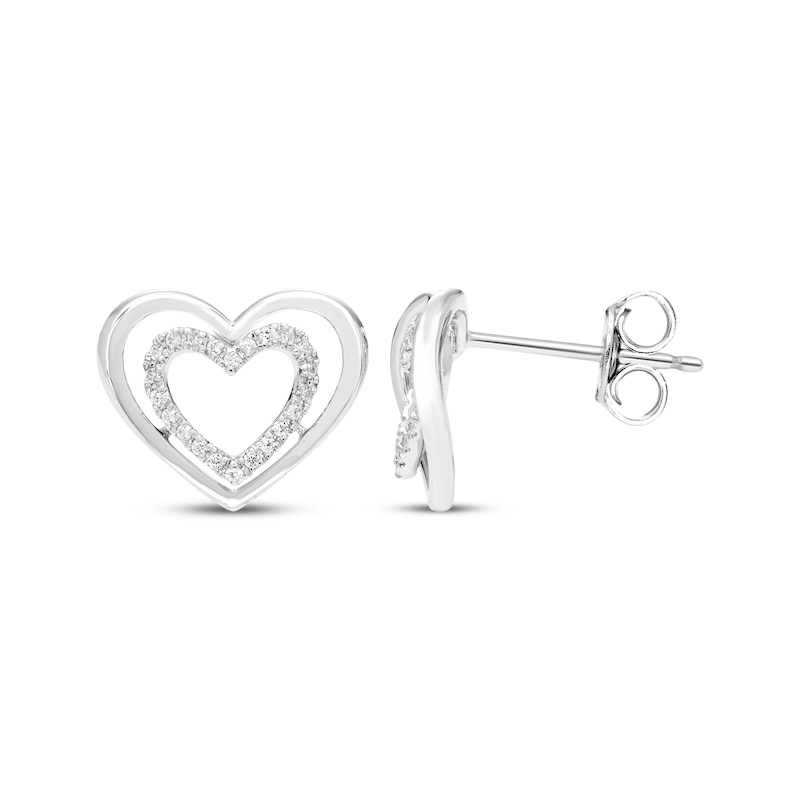 Main Image 3 of Believe in Love Diamond Double Heart Stud Earrings 1/8 ct tw Sterling Silver