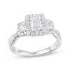 Thumbnail Image 1 of Emerald-Cut Diamond Three-Stone Halo Engagement Ring 1-1/3 ct tw 18K White Gold