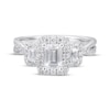 Thumbnail Image 4 of Emerald-Cut Diamond Three-Stone Halo Engagement Ring 1-1/3 ct tw 18K White Gold