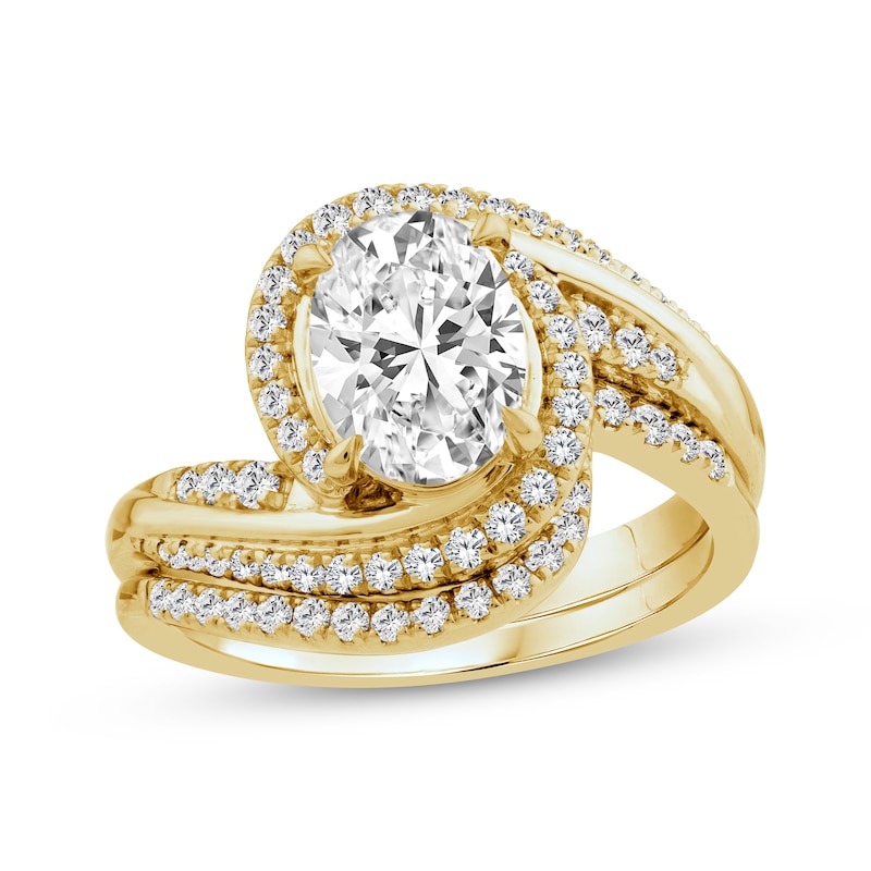 Main Image 1 of Lab-Grown Diamonds by KAY Oval-Cut Bypass Bridal Set 2 ct tw 14K Yellow Gold