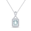 Thumbnail Image 0 of Octagon-Cut Aquamarine & White Lab-Created Sapphire Necklace Sterling Silver 18"