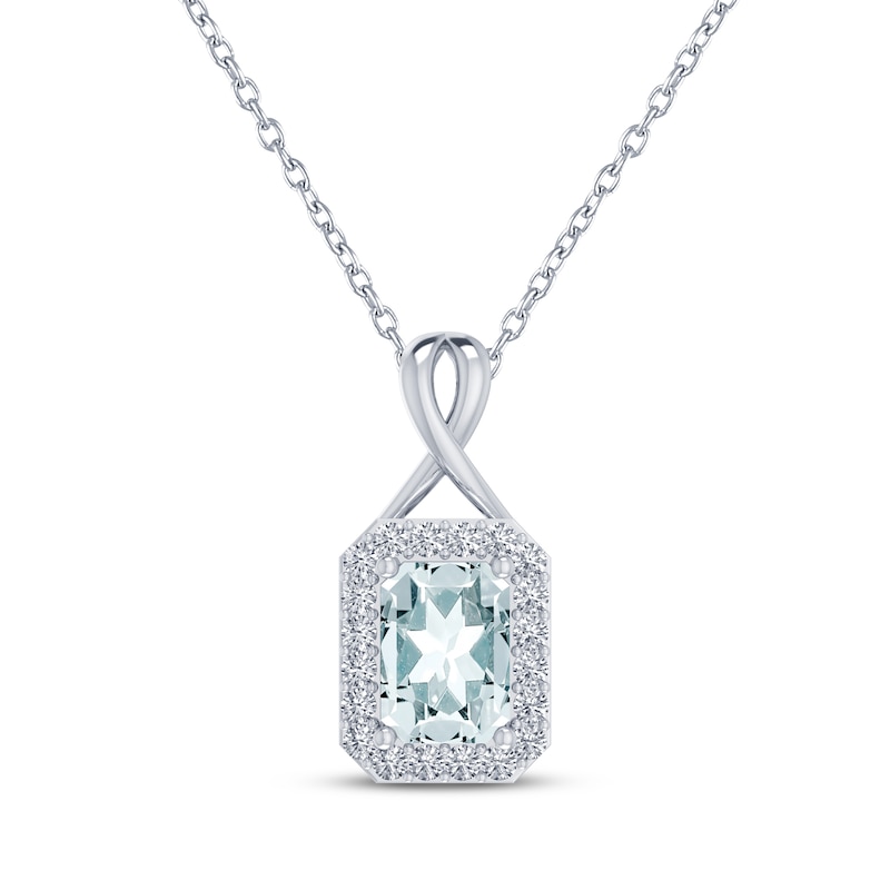 Octagon-Cut Aquamarine & White Lab-Created Sapphire Necklace Sterling Silver 18"