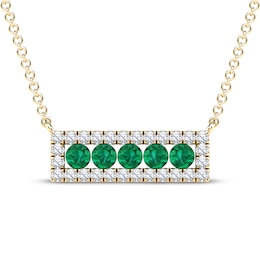 Natural Emerald & Diamond Rectangle Frame Necklace 1/6 ct tw 14K Yellow Gold 18&quot;