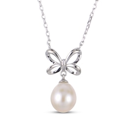 Cultured Pearl Bow Necklace Sterling Silver 18&quot;