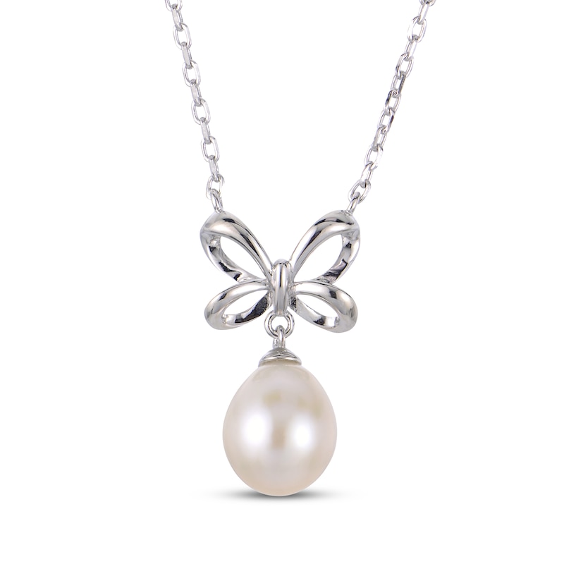 Cultured Pearl Bow Necklace Sterling Silver 18"