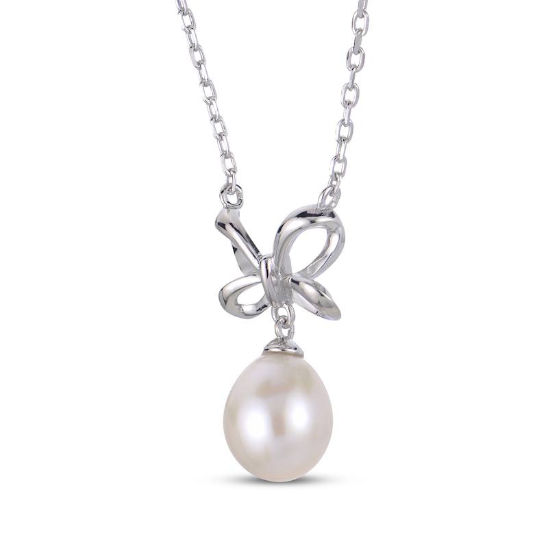 Cultured Pearl Bow Necklace Sterling Silver 18"