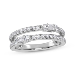 Baguette & Round-Cut Diamond Faux-Stack Ring 1/2 ct tw 14K White Gold