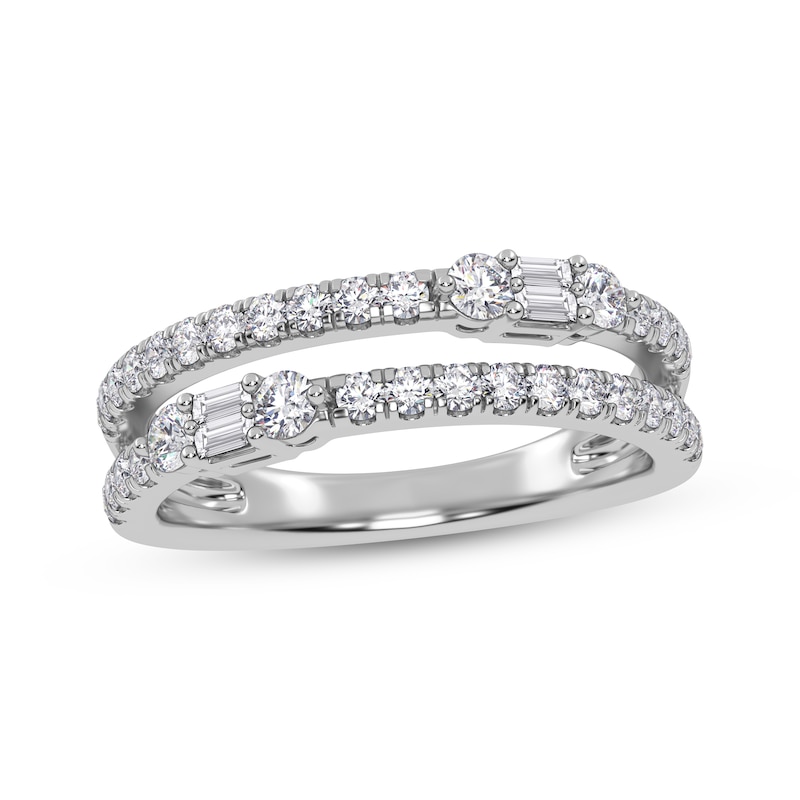 Main Image 1 of Baguette & Round-Cut Diamond Faux-Stack Ring 1/2 ct tw 14K White Gold