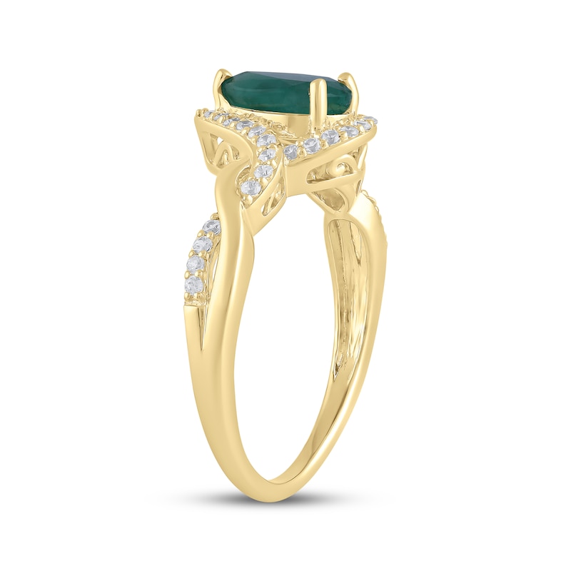 Main Image 2 of Pear-Shaped Natural Emerald & Diamond Twist Ring 1/5 ct tw 14K Yellow Gold