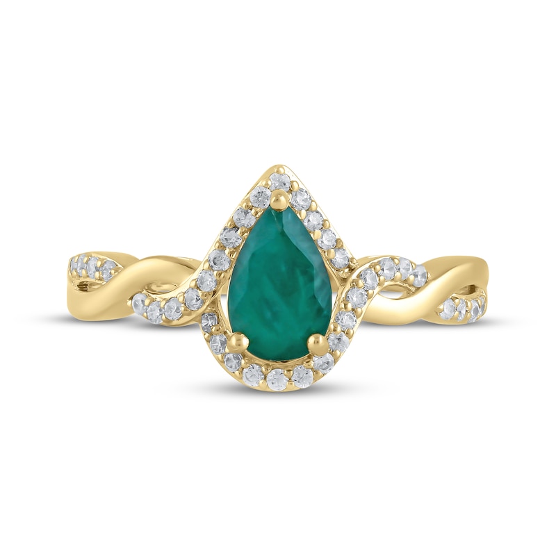 Main Image 3 of Pear-Shaped Natural Emerald & Diamond Twist Ring 1/5 ct tw 14K Yellow Gold