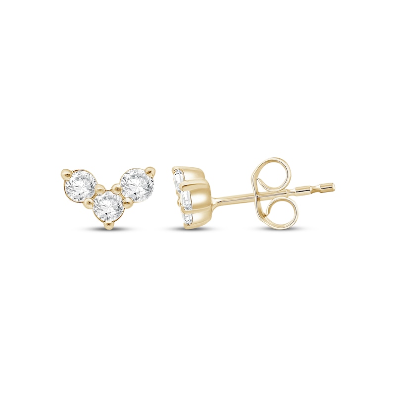 Main Image 1 of Lab-Grown Diamonds by KAY Three-Stone Stud Earrings 1/4 ct tw 14K Yellow Gold