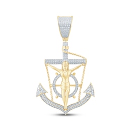 Men's Diamond Crucifix Anchor & Ship Wheel Charm 5/8 ct tw 10K Yellow Gold