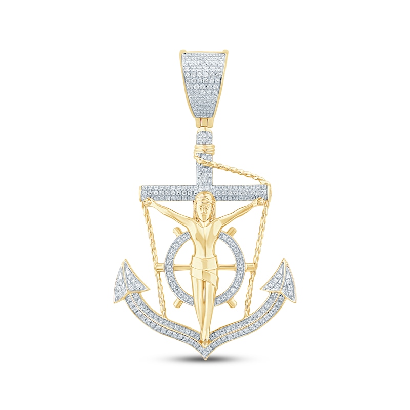 Main Image 1 of Men's Diamond Crucifix Anchor & Ship Wheel Charm 5/8 ct tw 10K Yellow Gold