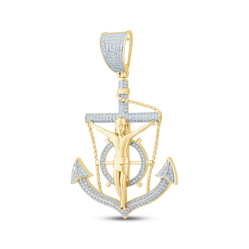 Main Image 2 of Men's Diamond Crucifix Anchor & Ship Wheel Charm 5/8 ct tw 10K Yellow Gold