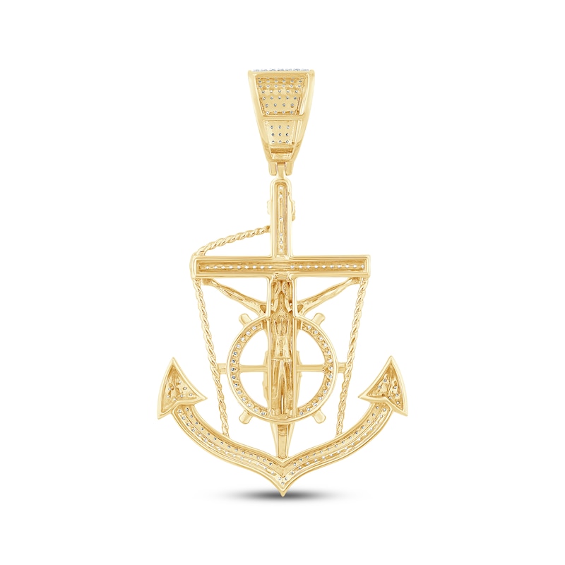 Main Image 3 of Men's Diamond Crucifix Anchor & Ship Wheel Charm 5/8 ct tw 10K Yellow Gold