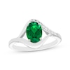 Thumbnail Image 1 of Oval-Cut Lab-Created Emerald & White Lab-Created Sapphire Ring Sterling Silver