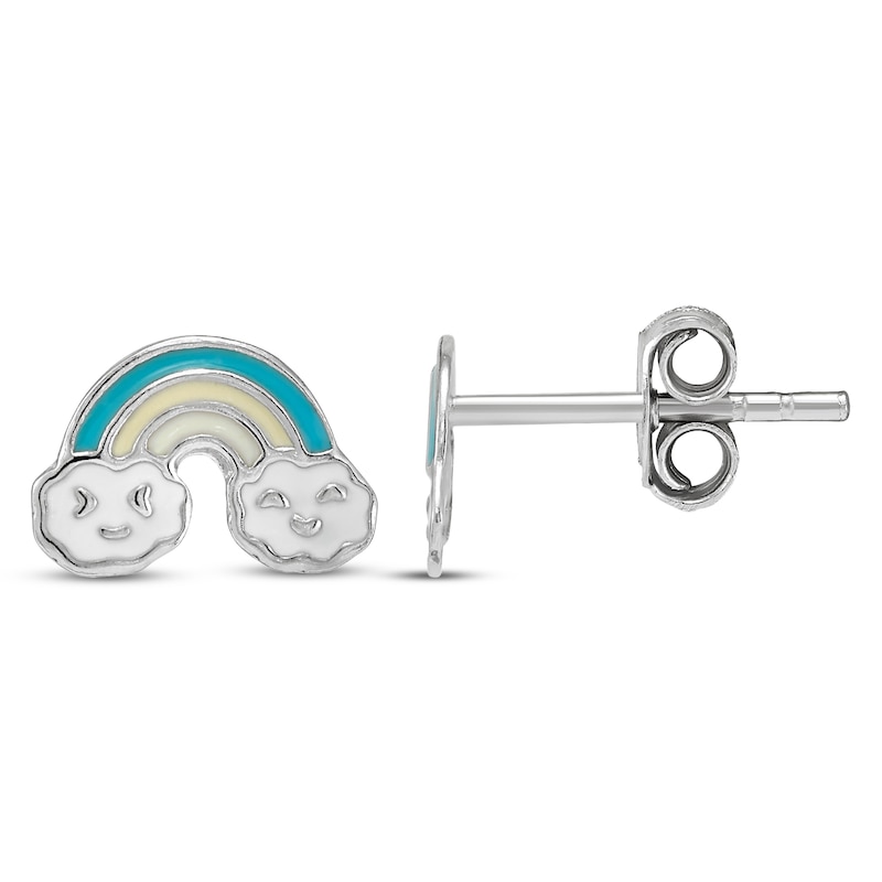 Main Image 3 of Children's Enamel Rainbow & Unicorn Stud Earrings Sterling Silver