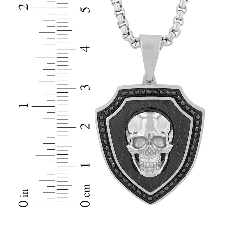 Main Image 4 of Men's Black Diamond Skull Shield Necklace 1/2 ct tw Stainless Steel & Black Ion Plating 24&quot;