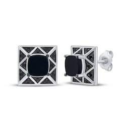 Men's Cushion-Cut Black Onyx & Black Diamond Stud Earrings 1/5 ct tw Sterling Silver