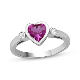 Heart-Shaped Pink Lab-Created Sapphire & White Lab-Created Sapphire Ring Sterling Silver