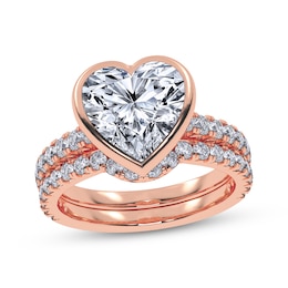 Adore Heart-Shaped Lab-Grown Diamond Bezel-Set Bridal Set 3 ct tw 14K Rose Gold