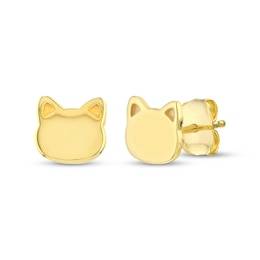 Cat Face Silhouette Stud Earrings 14K Yellow Gold