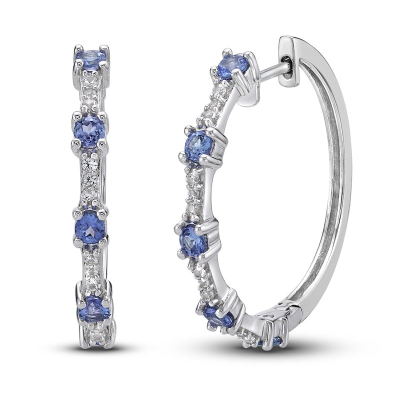 Main Image 1 of Tanzanite & White Lab-Created Sapphire Hoop Earrings Sterling Silver