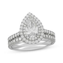 Neil Lane Artistry Pear-Shaped Lab-Created Diamond Double Halo Bridal Set 2 ct tw 14K White Gold