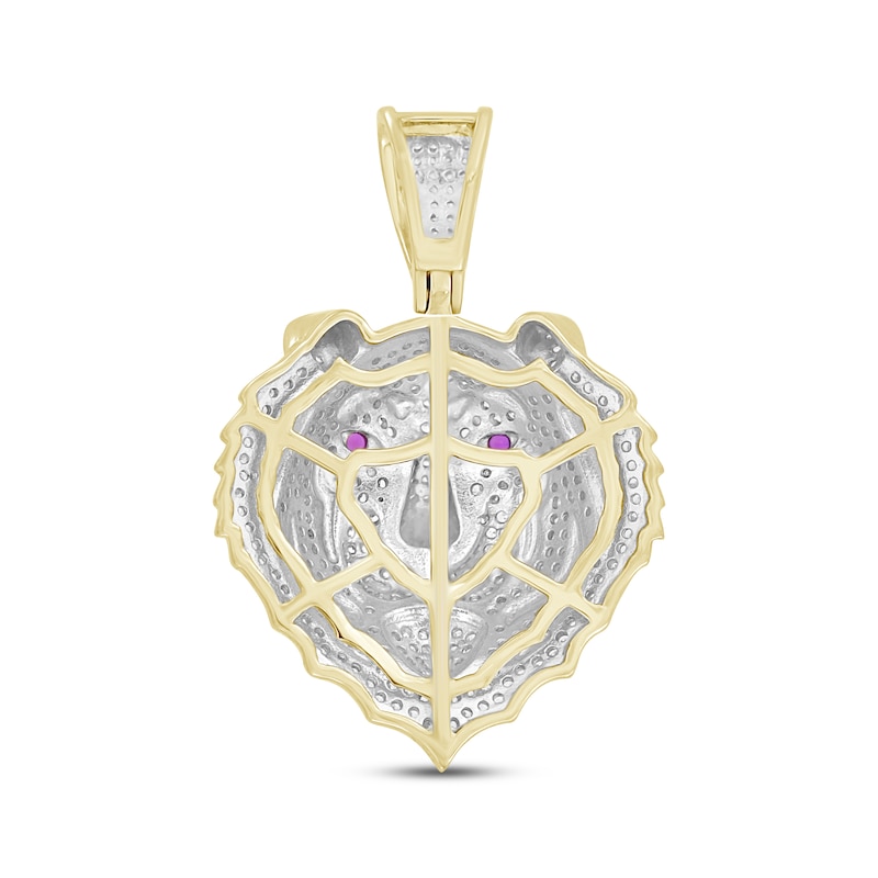 Main Image 4 of Men's Diamond & Lab-Created Ruby Tiger Charm 7/8 ct tw Round-cut 10K Yellow Gold