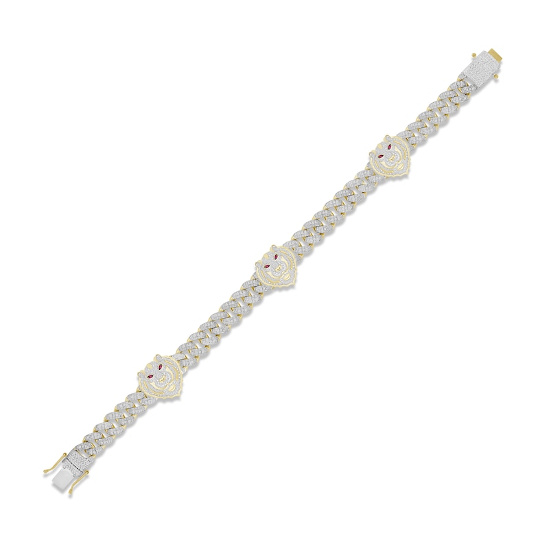 Main Image 2 of Men's Diamond & Lab-Created Ruby Tiger Head Bracelet 1-1/4 ct tw 10K Yellow Gold 8.5&quot;