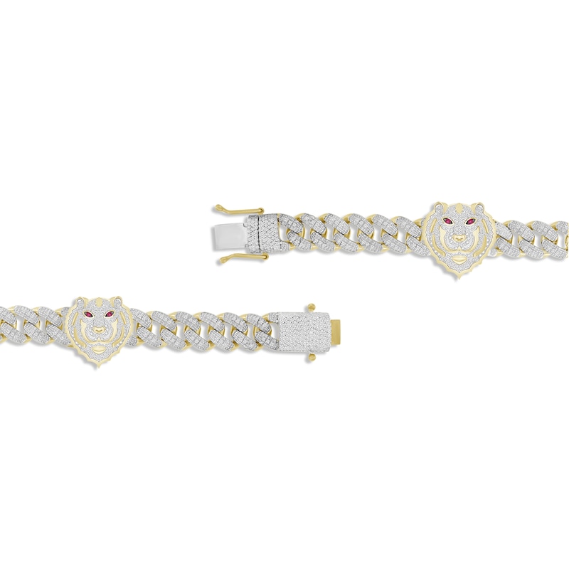 Main Image 3 of Men's Diamond & Lab-Created Ruby Tiger Head Bracelet 1-1/4 ct tw 10K Yellow Gold 8.5&quot;