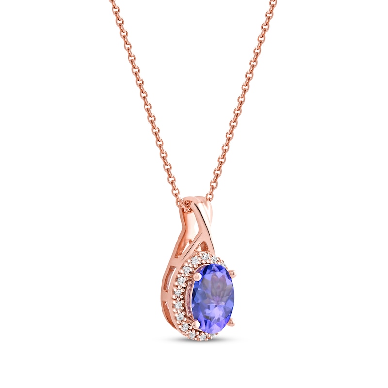 Oval-Cut Tanzanite & Diamond Necklace 1/20 ct tw 10K Rose Gold 18”