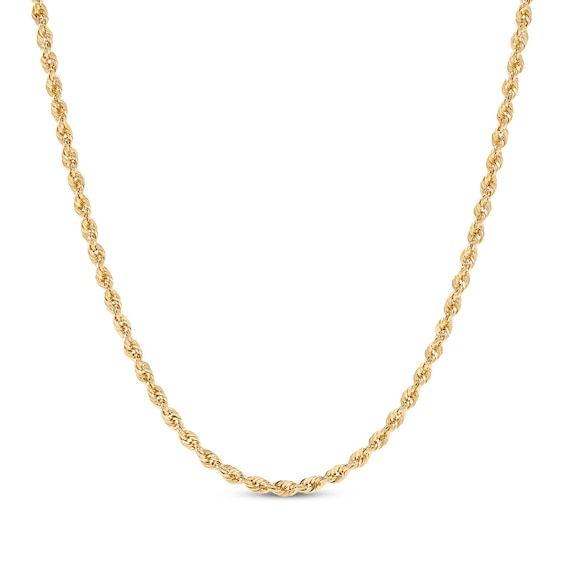 Semi-Solid Glitter Rope Chain Necklace 2.4mm 14K Yellow Gold 18"