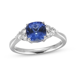 Cushion-Cut Blue Lab-Created Sapphire & White Lab-Created Sapphire Ring Sterling Silver