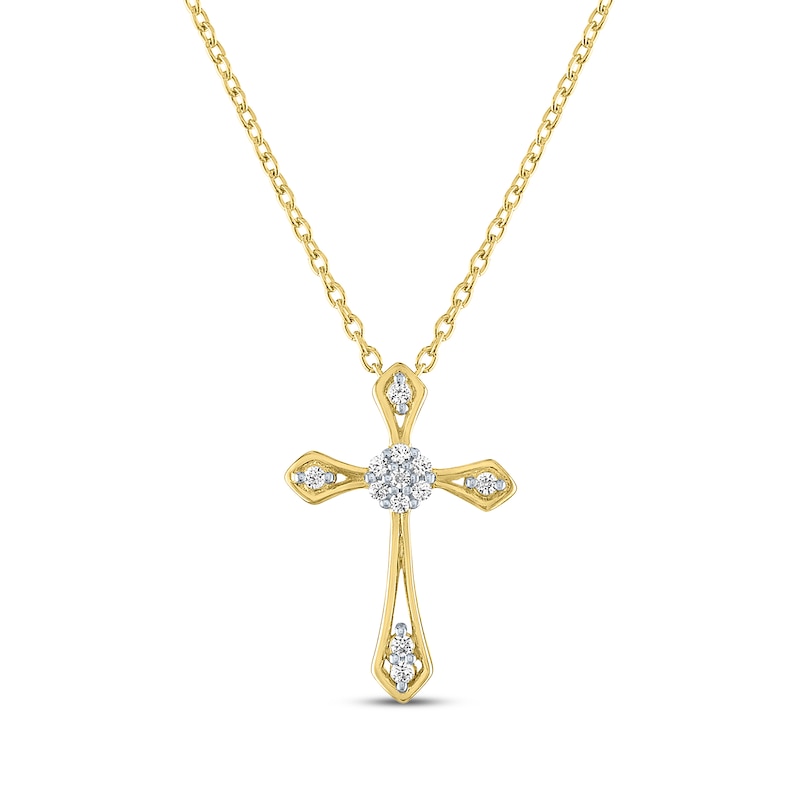 Main Image 1 of Multi-Diamond Center Cross Necklace 1/10 ct tw 10K Yellow Gold 18&quot;