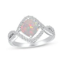 Cushion-Cut Lab-Created Opal & White Lab-Created Sapphire Twist Frame Ring Sterling Silver