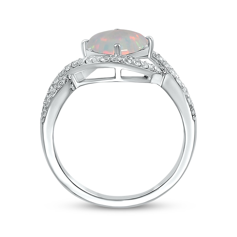 Cushion-Cut Lab-Created Opal & White Lab-Created Sapphire Twist Frame Ring Sterling Silver