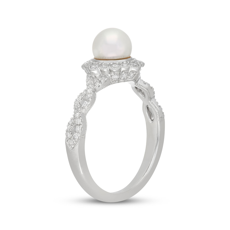 Main Image 2 of Neil Lane Cultured Akoya Pearl & Diamond Halo Engagement Ring 3/8 ct tw 14K White Gold