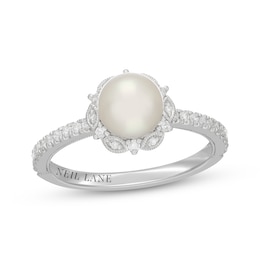 Neil Lane Cultured Akoya Pearl & Diamond Engagement Ring 1/2 ct tw 14K White Gold