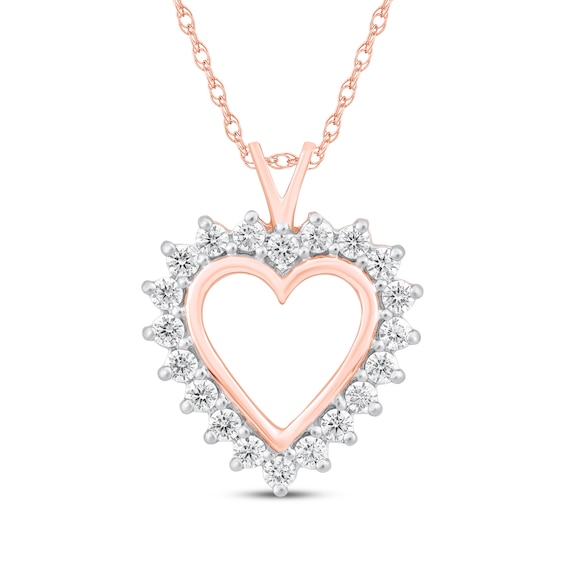 Diamond Heart Outline Necklace 1 ct tw 14K Rose Gold 18"