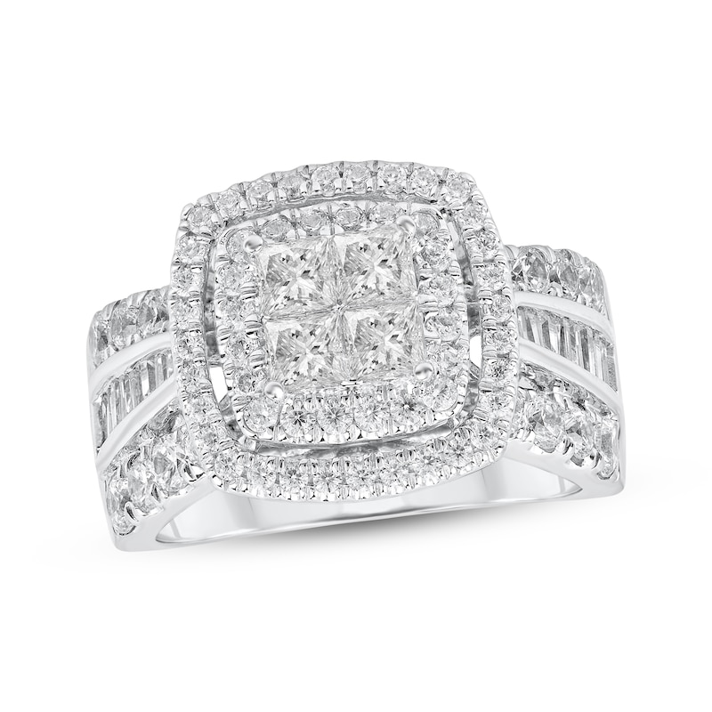 Main Image 1 of Princess & Baguette-Cut Diamond Engagement Ring 2 ct tw 14K White Gold