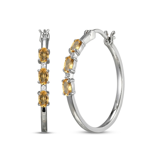 Oval-Cut Citrine & White Lab-Created Sapphire Hoop Earrings Sterling Silver