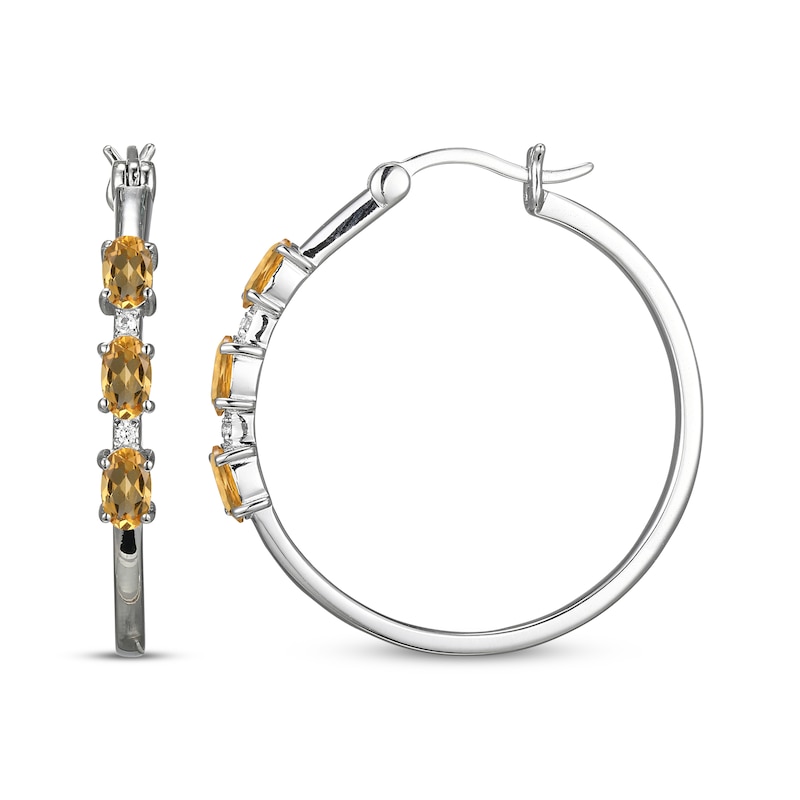 Oval-Cut Citrine & White Lab-Created Sapphire Hoop Earrings Sterling Silver