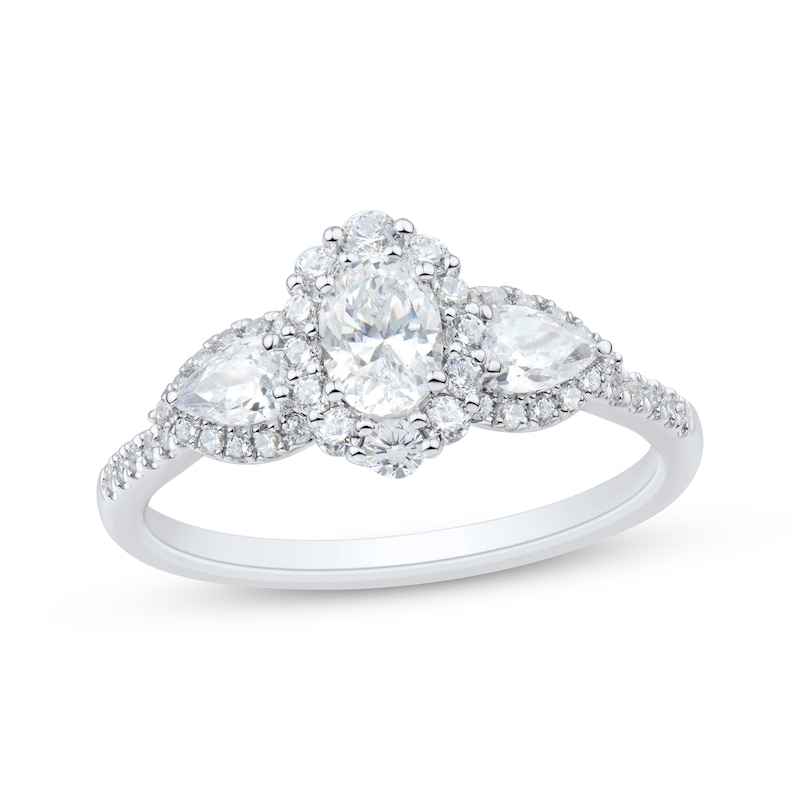 Main Image 1 of Oval-Cut & Pear-Shaped Diamond Three-Stone Ring 1 ct tw 14K White Gold