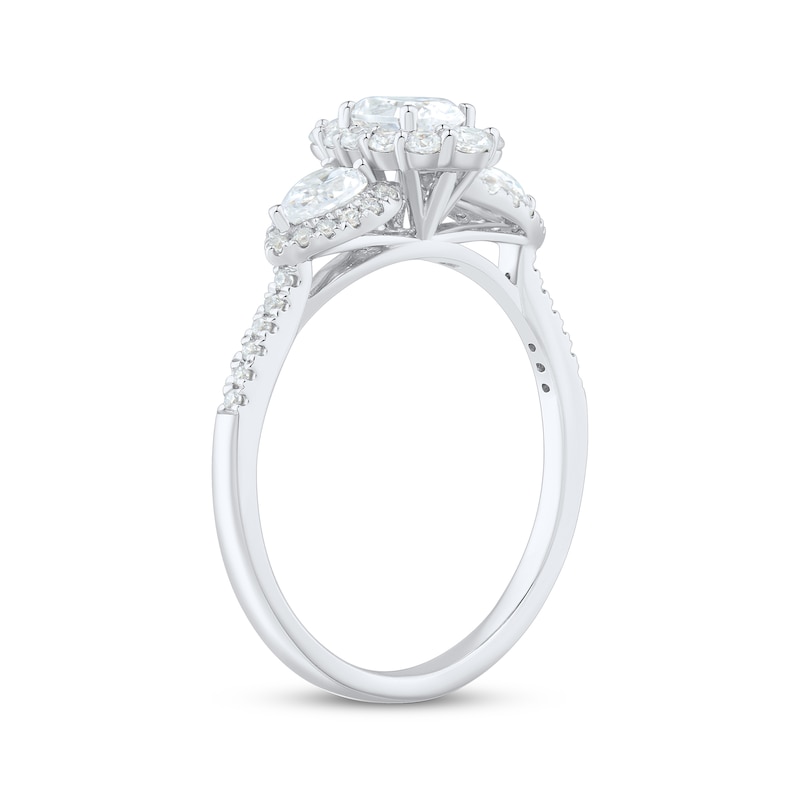 Main Image 2 of Oval-Cut & Pear-Shaped Diamond Three-Stone Ring 1 ct tw 14K White Gold