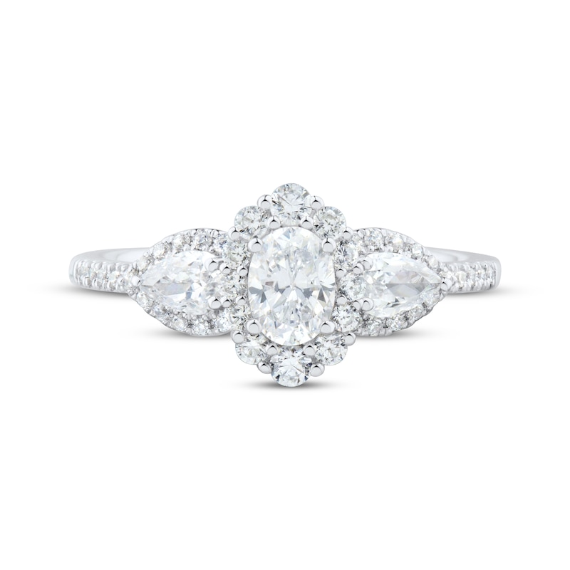 Main Image 3 of Oval-Cut & Pear-Shaped Diamond Three-Stone Ring 1 ct tw 14K White Gold