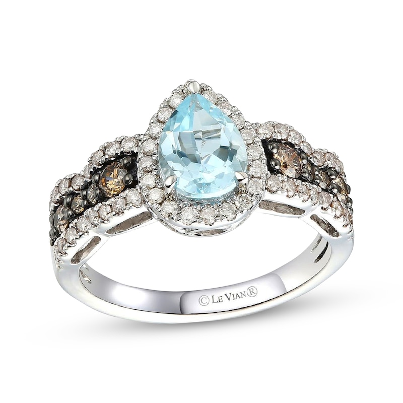 Le Vian Pear-Shaped Aquamarine Ring 3/4 ct tw Diamonds 14K Vanilla Gold