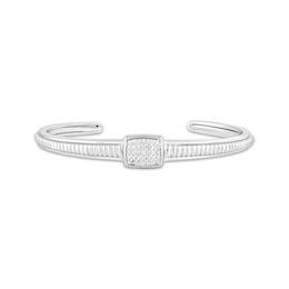 Multi-Diamond Textured Open Bangle Bracelet 1/6 ct tw Sterling Silver