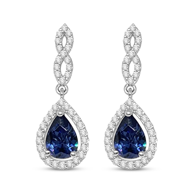 Pear-Shaped Tanzanite & White Lab-Created Sapphire Dangle Earrings Sterling Silver